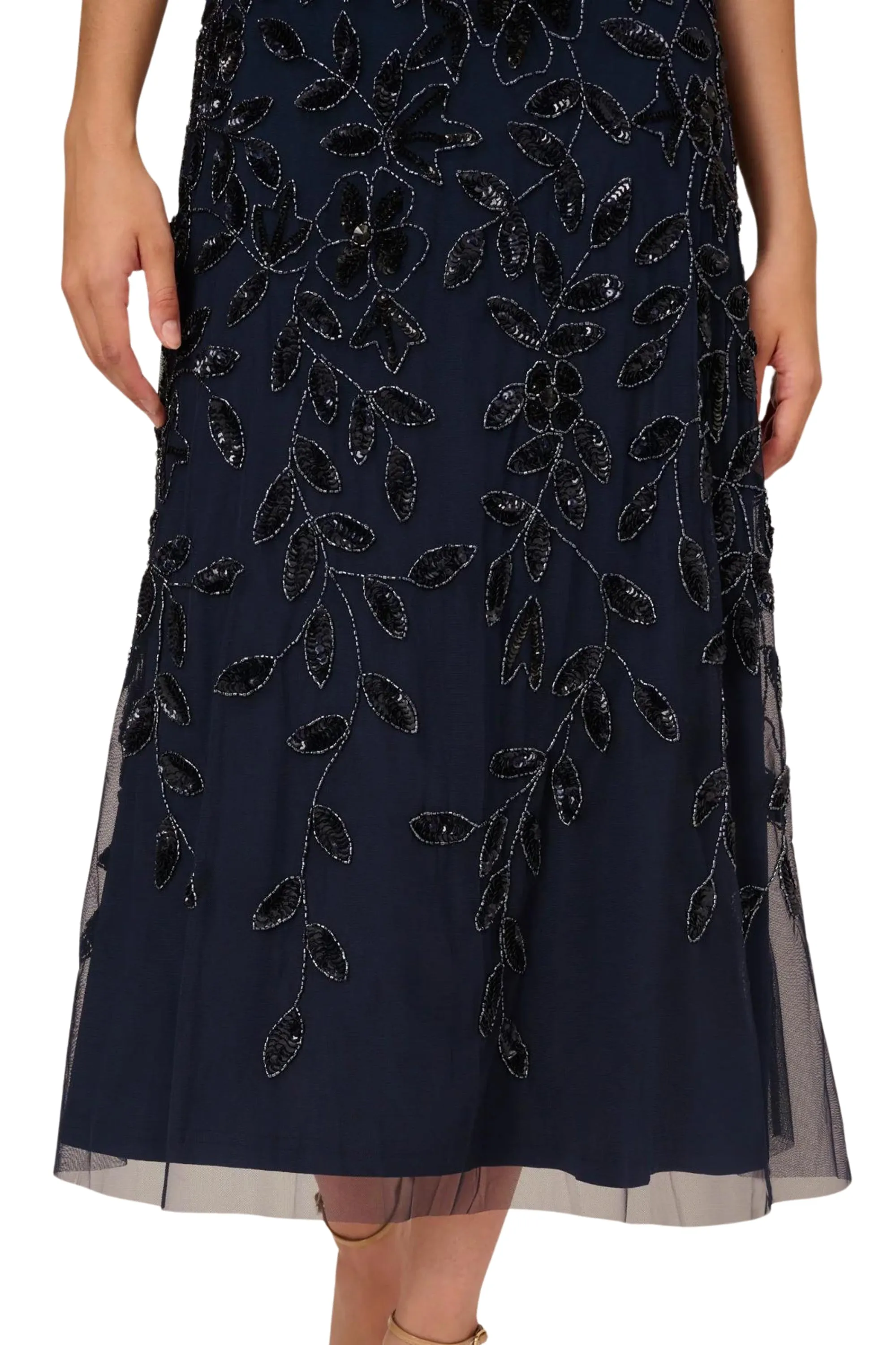 Adrianna Papell Embellished V-Neck Midi Dress