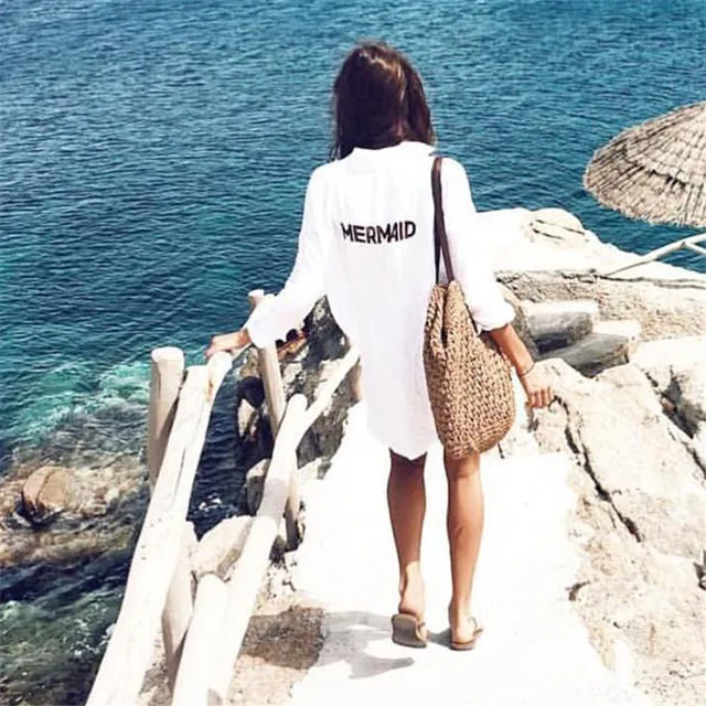 Mermaid vintage cover up oversize shirt dress
