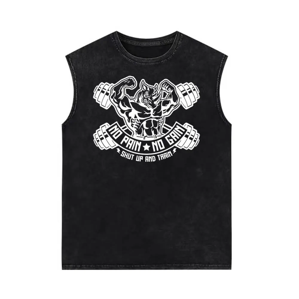 No Pain No Gain Rhino Vintage Washed Vest Top