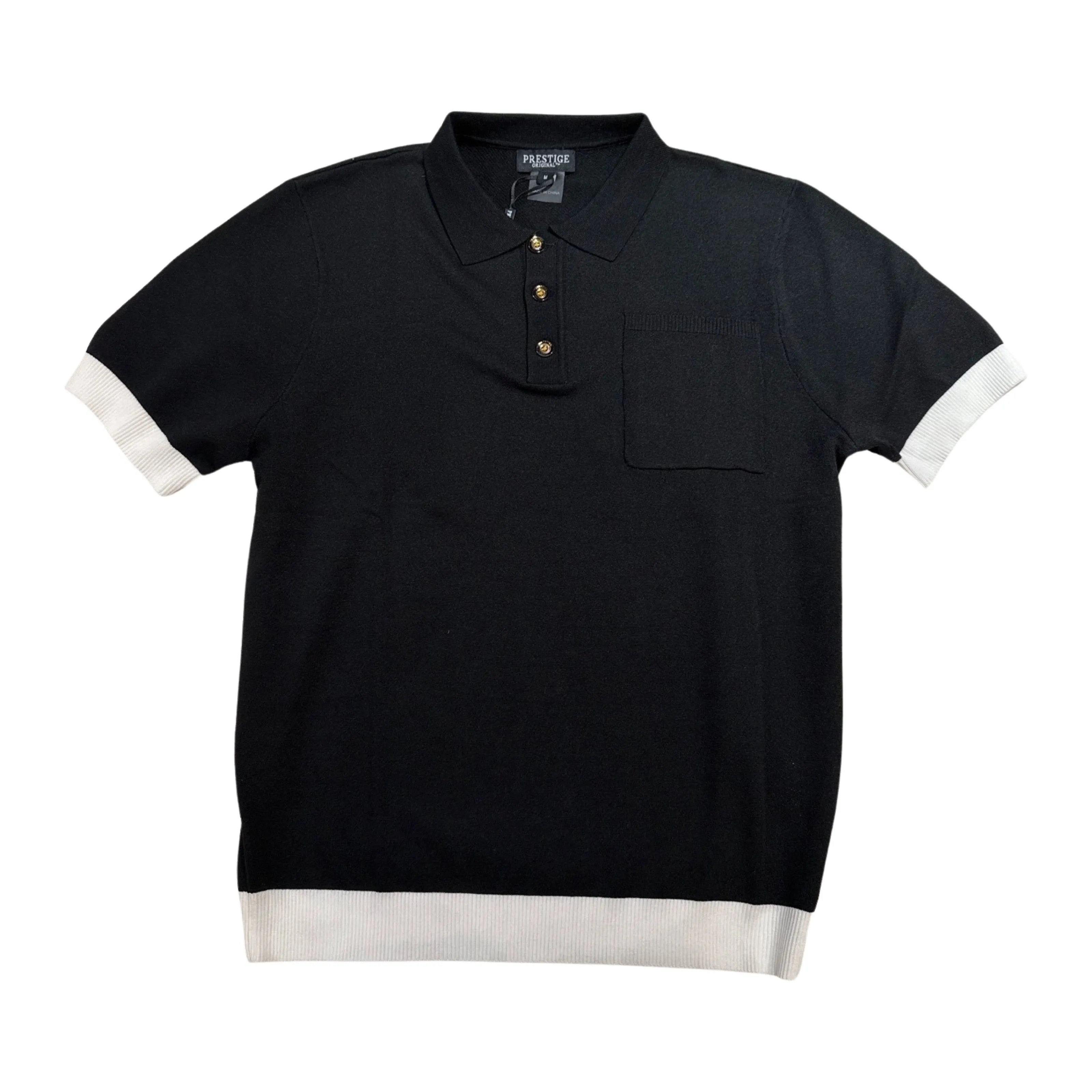 Prestige Classic Black Knit Button Polo Shirt
