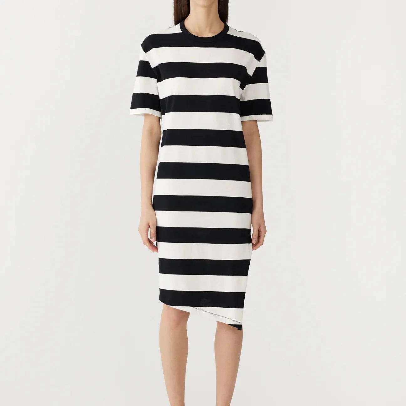 Stripe Side Split s/s dress | black/white stripe