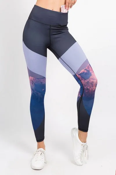 Tulsi Majestic Mountains Print Active Leggings