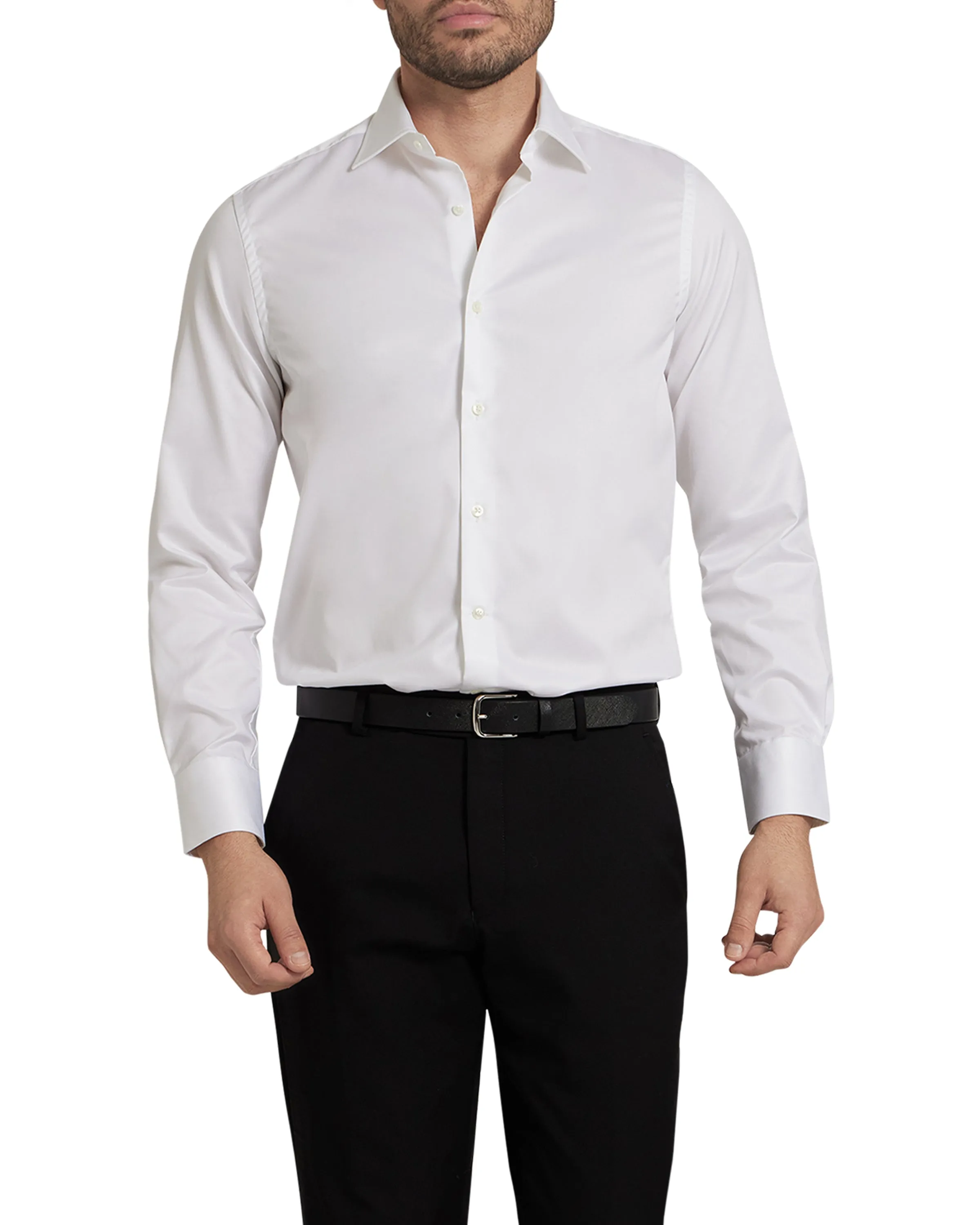White Twill Natural Stretch Cotton Dress Shirt